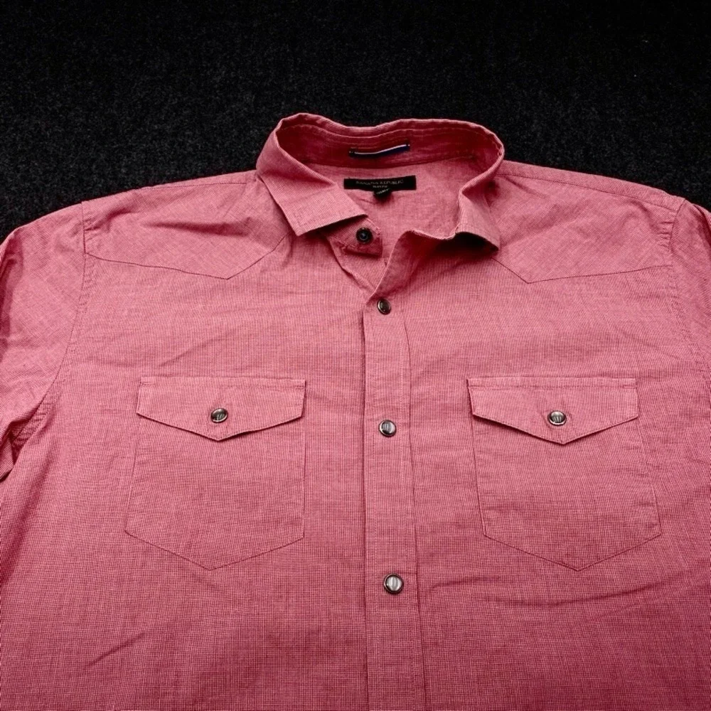 Banana Republic Western Shirt Mens Large Red Slim Fit Micro Check Snap Button